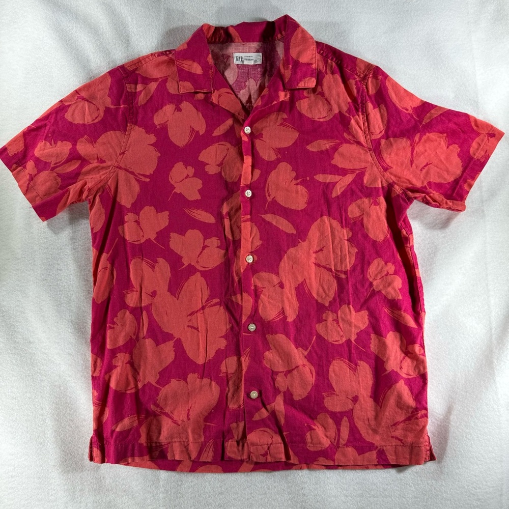 Men's Linen Floral Button Down Summer Aloha vacation resort cotton loose fit